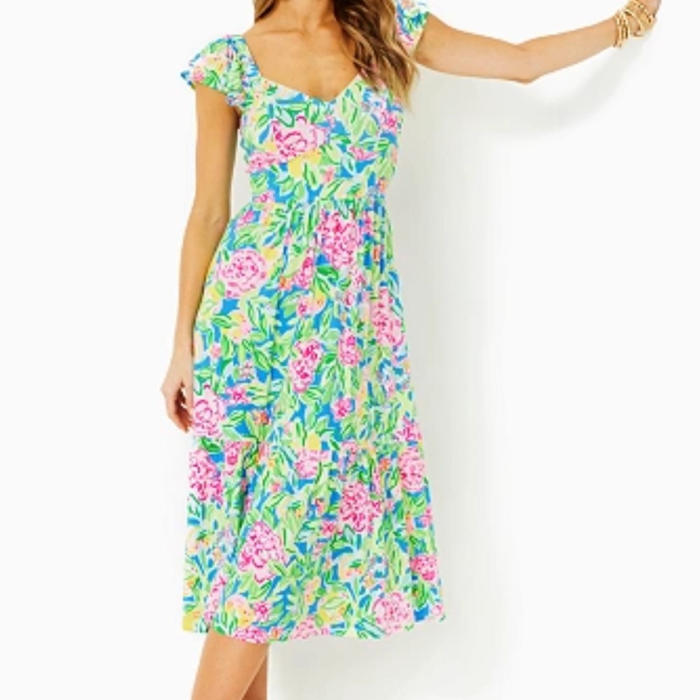 Lilly Pulitzer Pink and Green Midi Dress